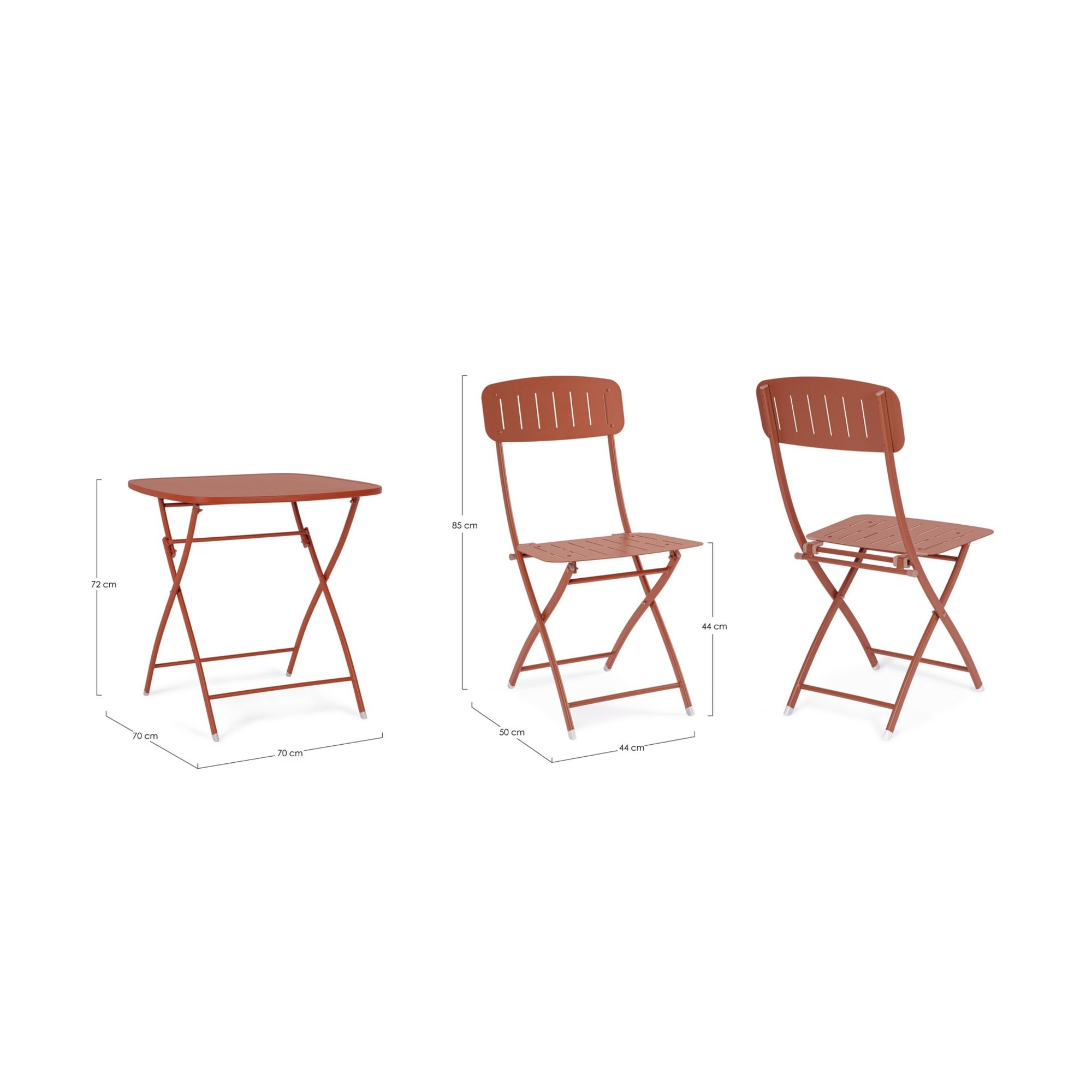 Set bistrot YVONNE in acciaio terracotta, pieghevole
