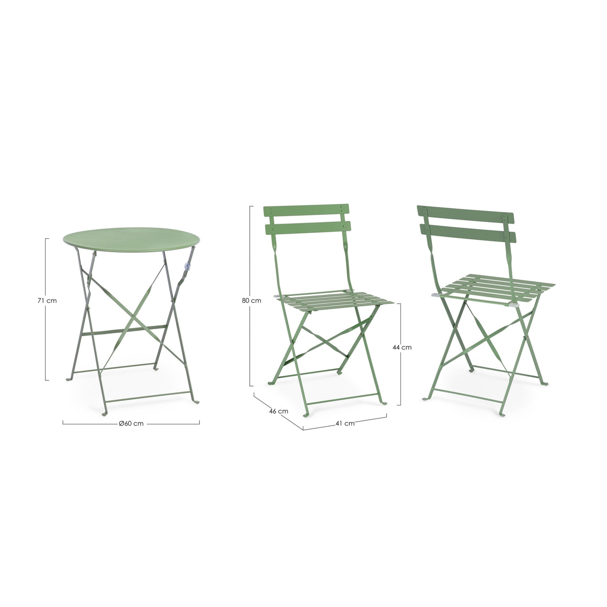 Set bistrot AUSTIN in acciaio verde, pieghevole