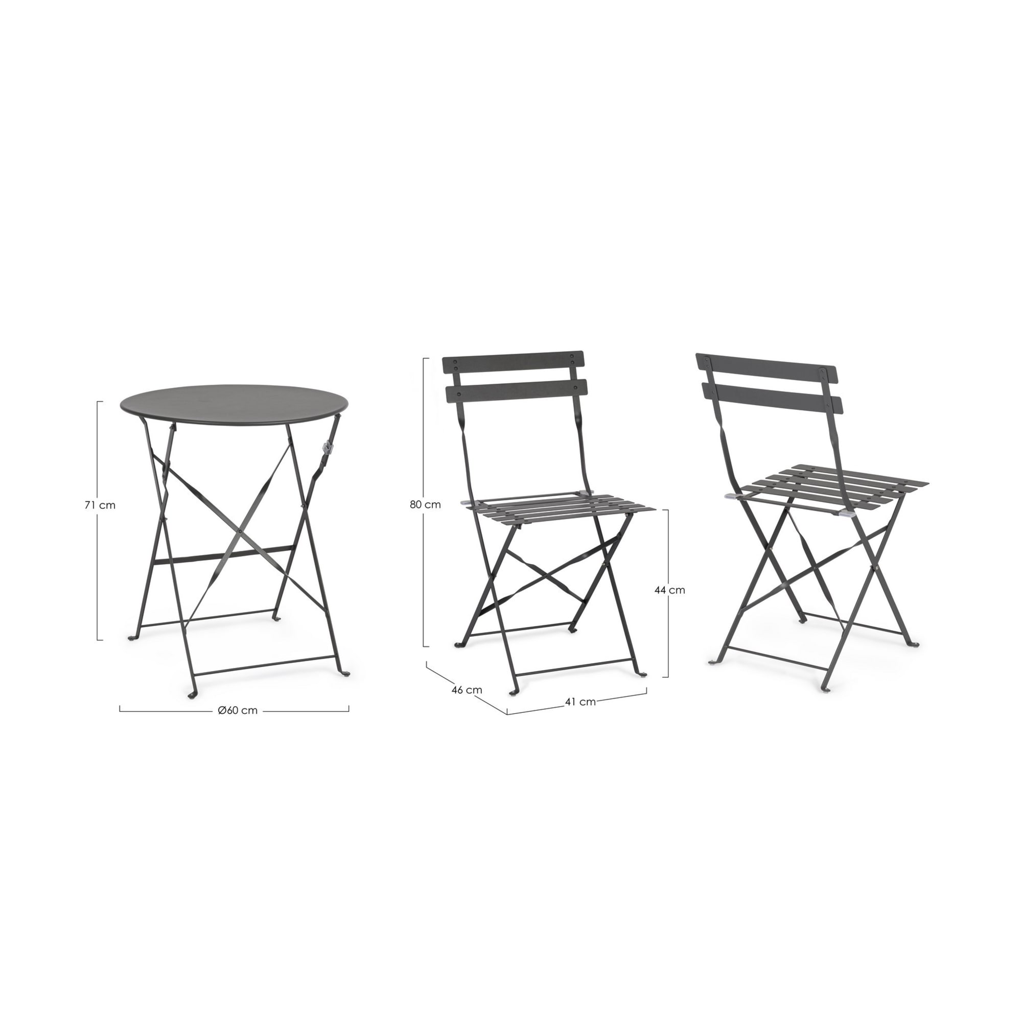 Set bistrot AUSTIN in acciaio antracite, pieghevole