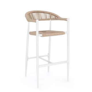 Set di 4 sgabelli bar JANDIA in alluminio bianco e corda beige, impilabili