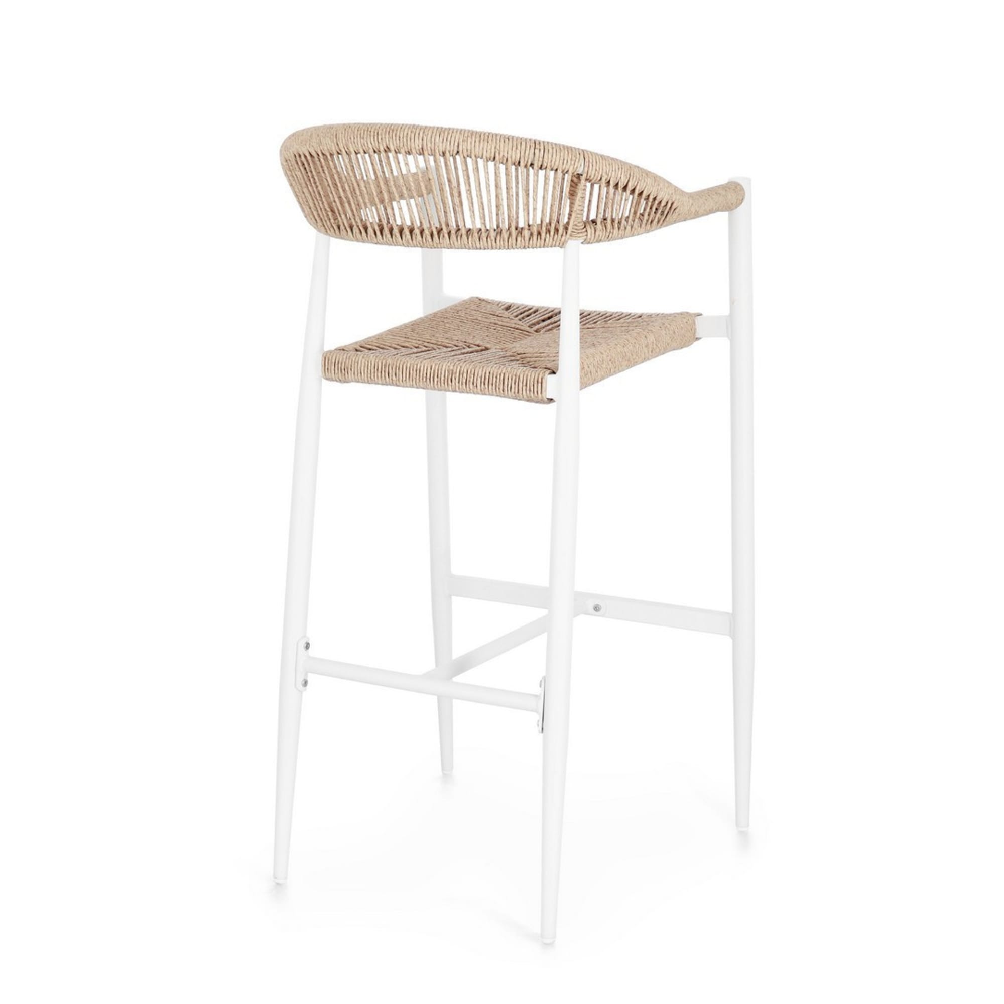 Set di 4 sgabelli bar JANDIA in alluminio bianco e corda beige, impilabili