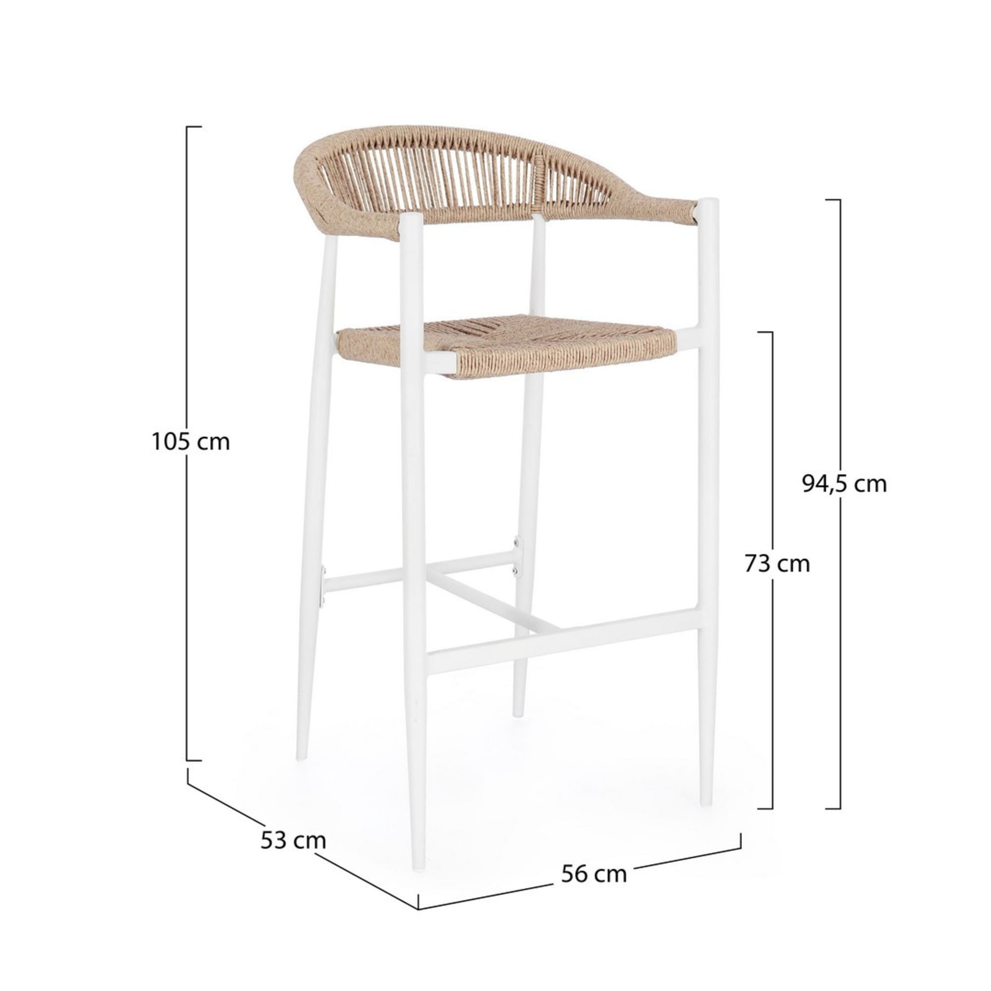 Set di 4 sgabelli bar JANDIA in alluminio bianco e corda beige, impilabili