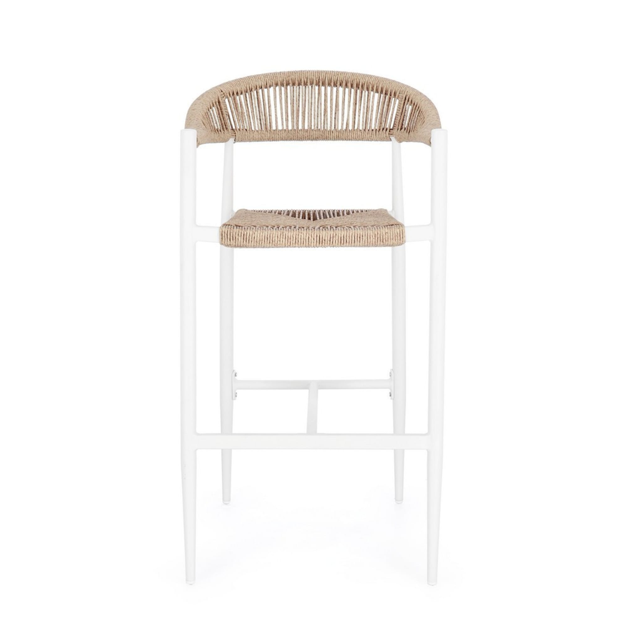 Set di 4 sgabelli bar JANDIA in alluminio bianco e corda beige, impilabili