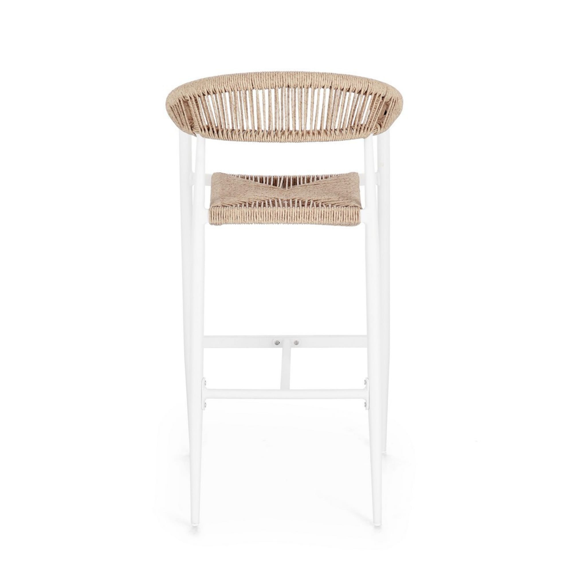 Set di 4 sgabelli bar JANDIA in alluminio bianco e corda beige, impilabili