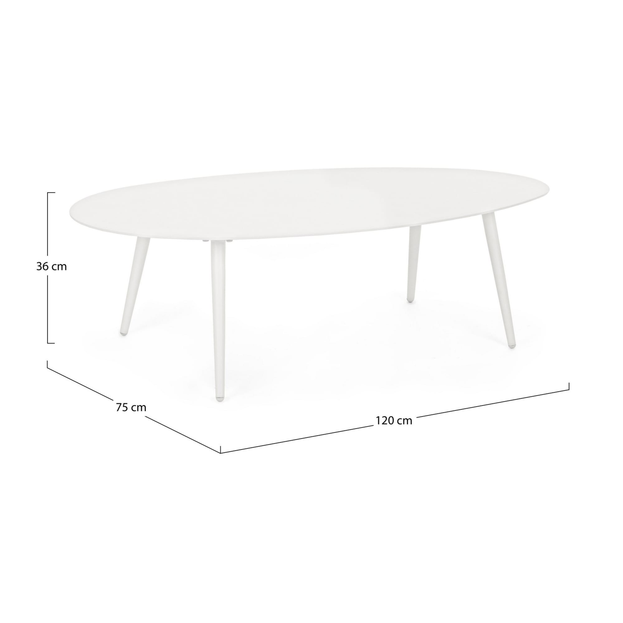 Tavolino ovale da giardino FARO in alluminio bianco verniciato a polvere, 120×75 cm