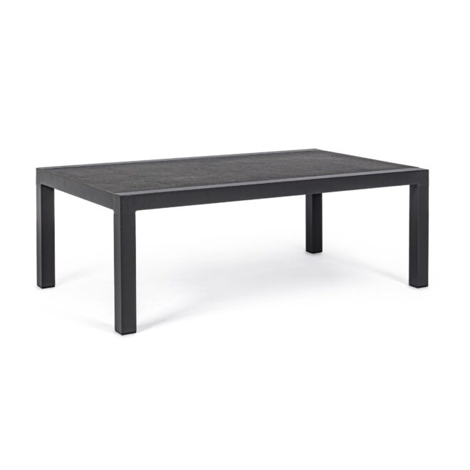 Tavolino da giardino OVIEDO con piano in ceramica e struttura in alluminio antracite, 120×70 cm