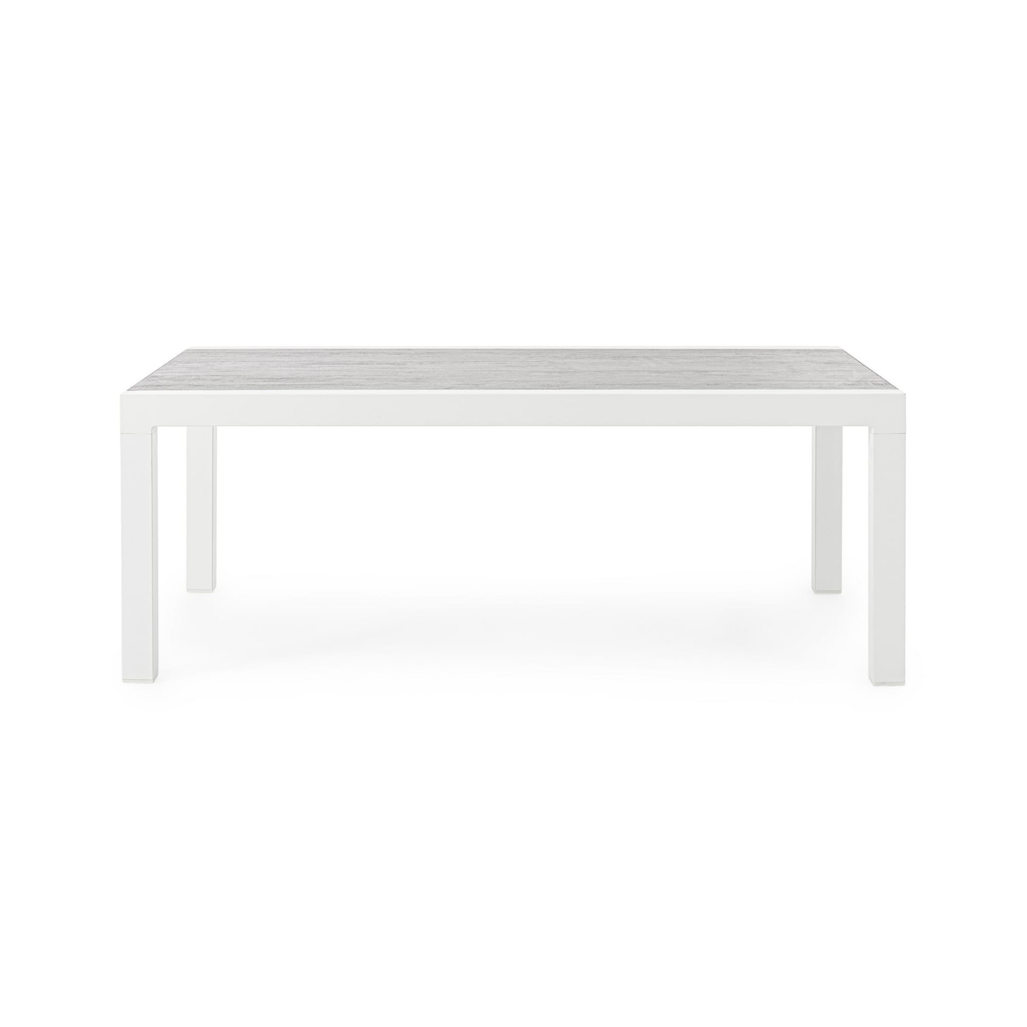Tavolino da giardino OVIEDO con piano in ceramica e struttura in alluminio bianco, 120×70 cm