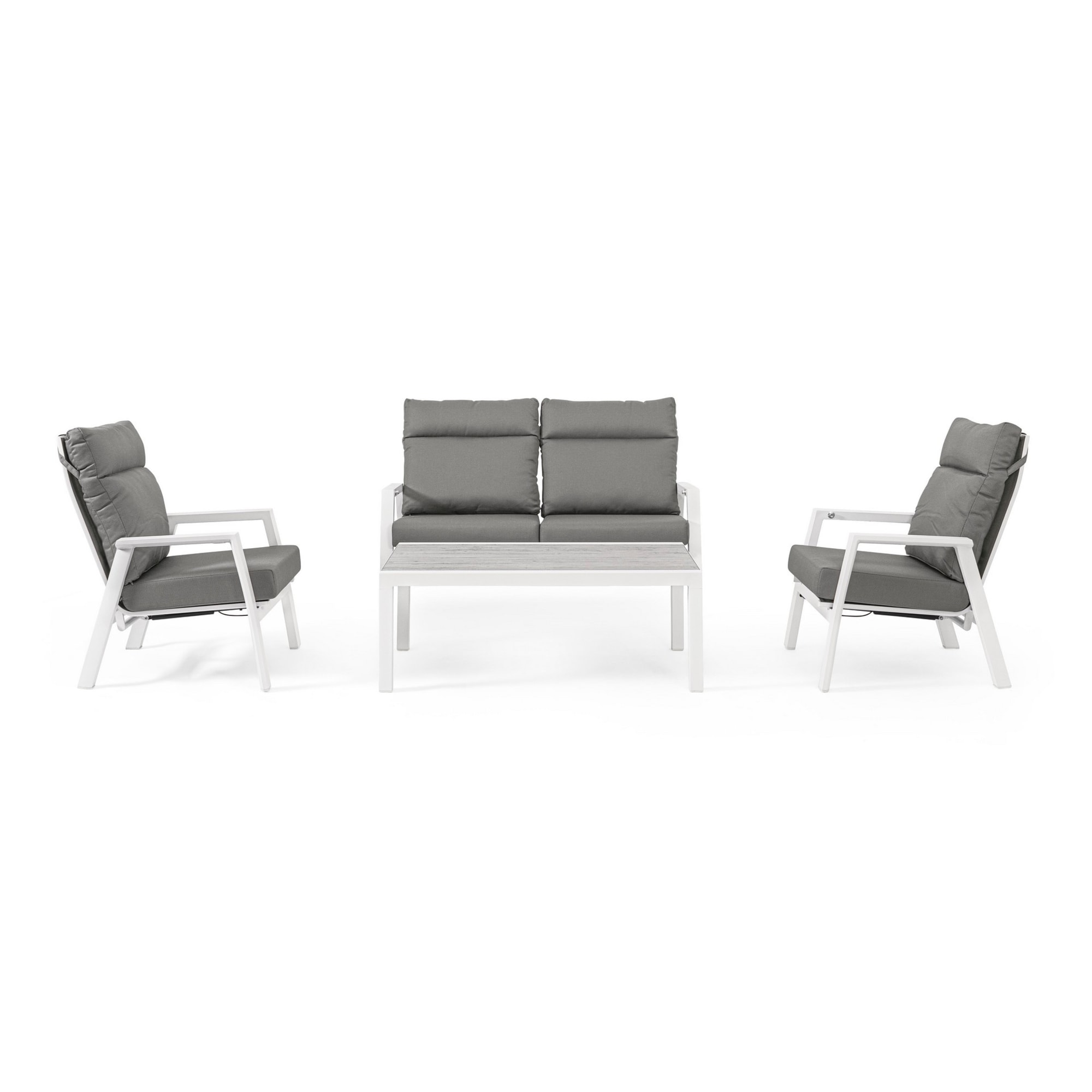 Tavolino da giardino OVIEDO con piano in ceramica e struttura in alluminio bianco, 120×70 cm