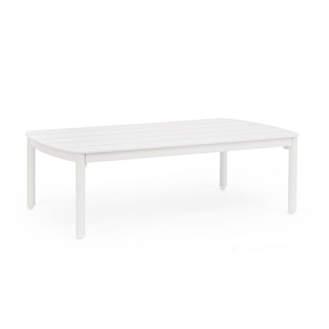 Tavolino da giardino GAUDIX in alluminio bianco con piedini regolabili, 115×68,5 cm