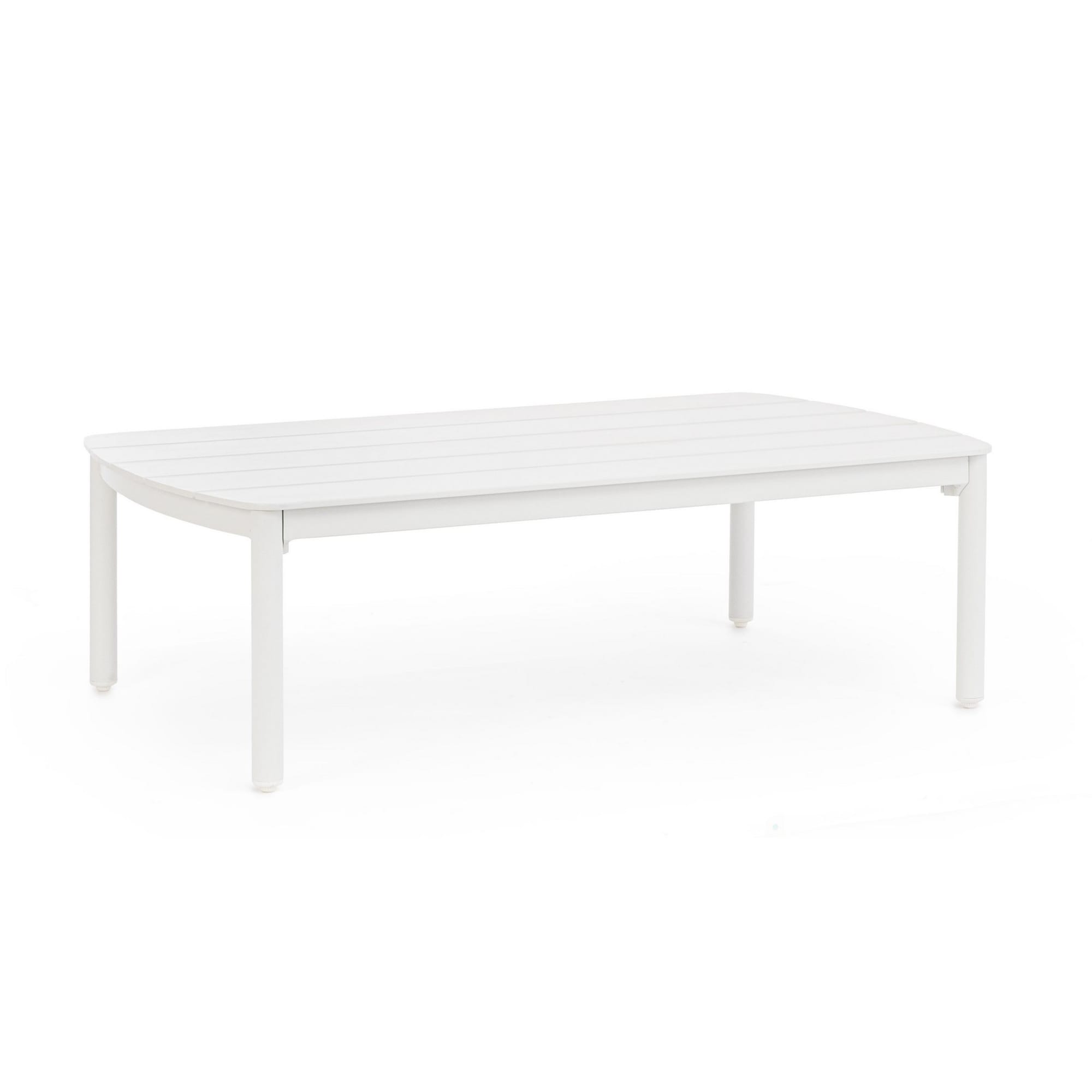 Tavolino da giardino GAUDIX in alluminio bianco con piedini regolabili, 115×68,5 cm