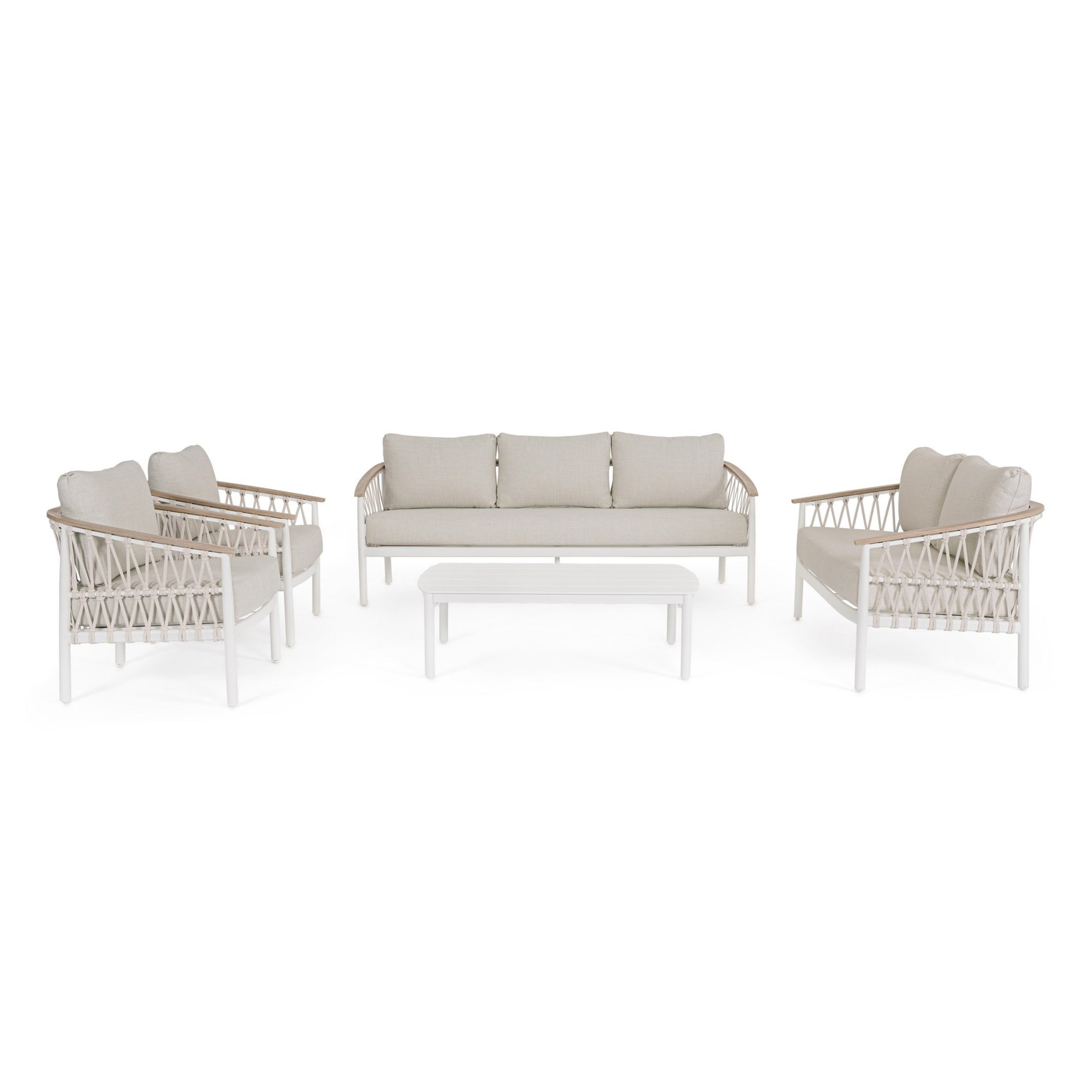 Tavolino da giardino GAUDIX in alluminio bianco con piedini regolabili, 115×68,5 cm