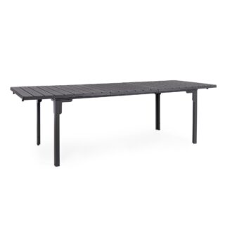 Tavolo allungabile da giardino VALENCIA antracite effetto legno, struttura in acciaio, 180×89,5–240×89,5 cm