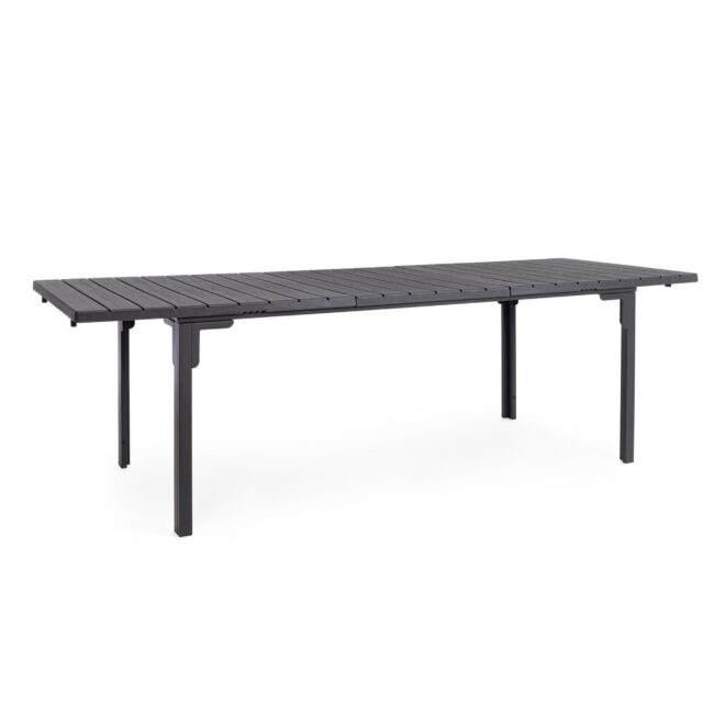 Tavolo allungabile da giardino VALENCIA antracite effetto legno, struttura in acciaio, 180×89,5–240×89,5 cm