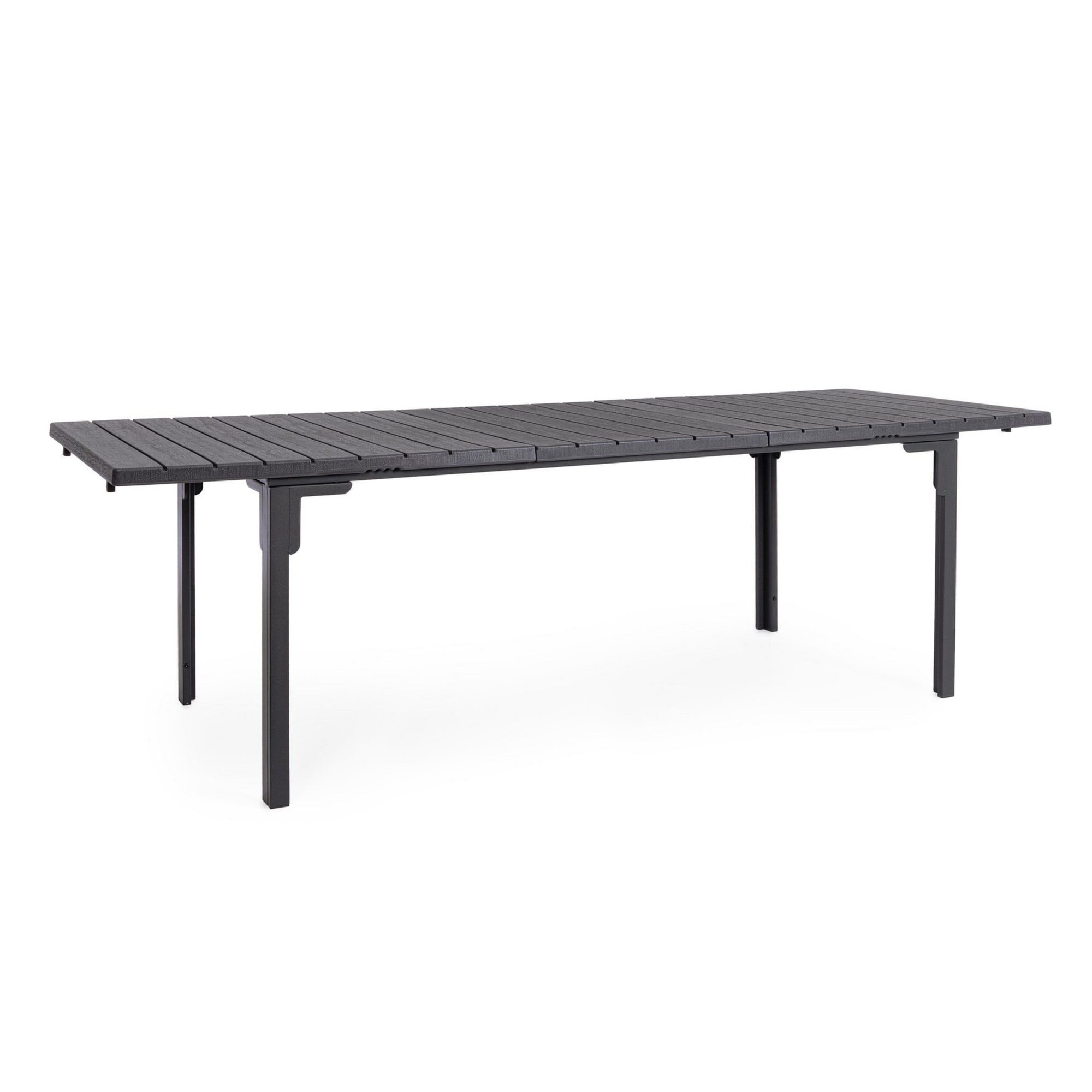 Tavolo allungabile da giardino VALENCIA antracite effetto legno, struttura in acciaio, 180×89,5–240×89,5 cm