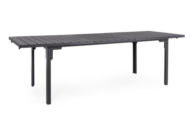 Tavolo allungabile da giardino VALENCIA antracite effetto legno, struttura in acciaio, 180×89,5–240×89,5 cm