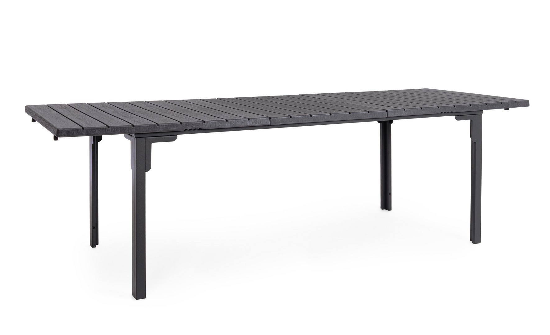 Tavolo allungabile da giardino VALENCIA antracite effetto legno, struttura in acciaio, 180×89,5–240×89,5 cm