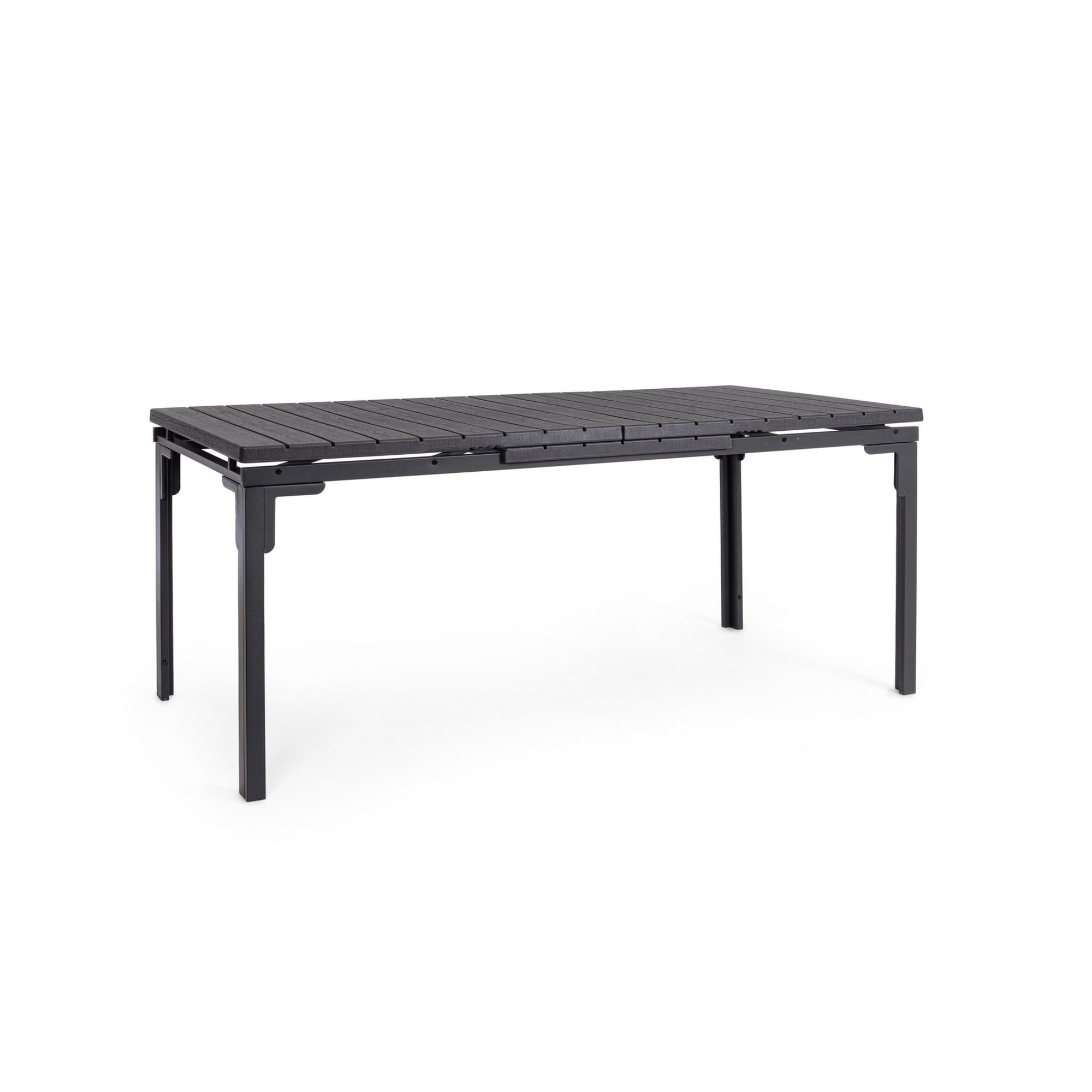 Tavolo allungabile da giardino VALENCIA antracite effetto legno, struttura in acciaio, 180×89,5–240×89,5 cm