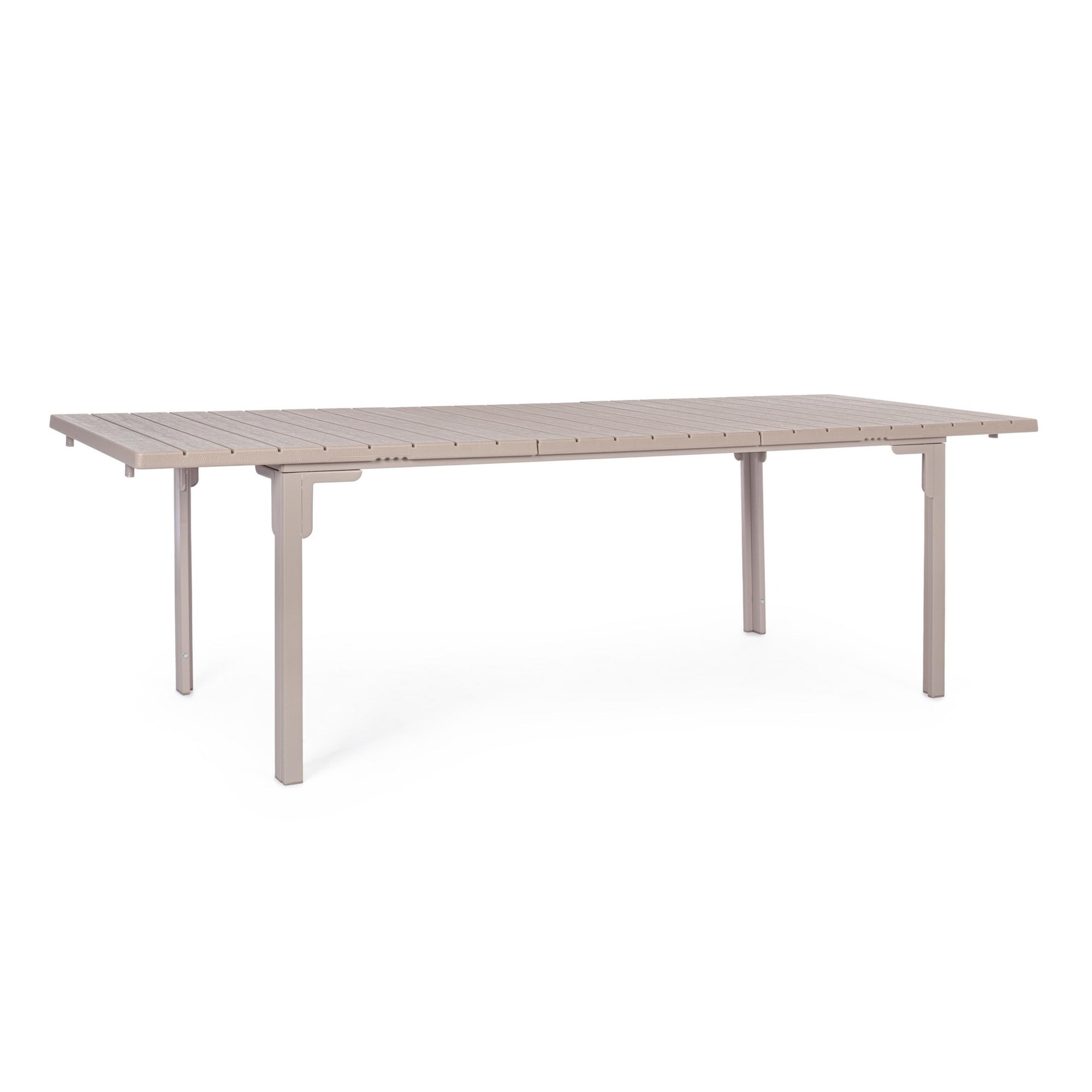 Tavolo allungabile da giardino VALENCIA tortora effetto legno, struttura in acciaio, 180×89,5–240×89,5 cm