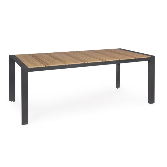 Tavolo da giardino ELIAS con piano effetto teak e gambe antracite, 198×100 cm