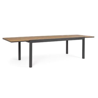 Tavolo allungabile da giardino ELIAS con piano color teak e struttura in alluminio antracite, 200×95 – 300×95 cm