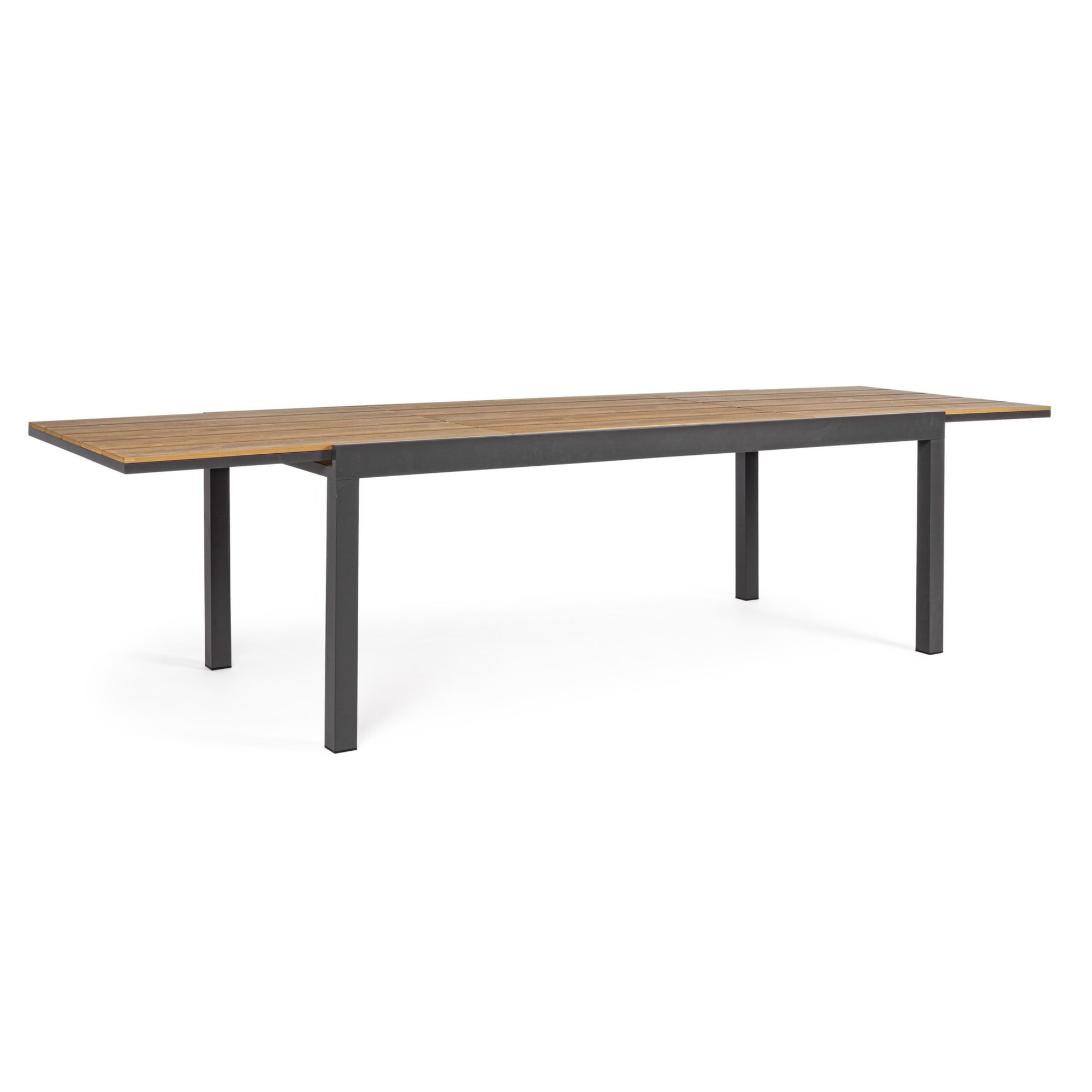 Tavolo allungabile da giardino ELIAS con piano color teak e struttura in alluminio antracite, 200×95 – 300×95 cm