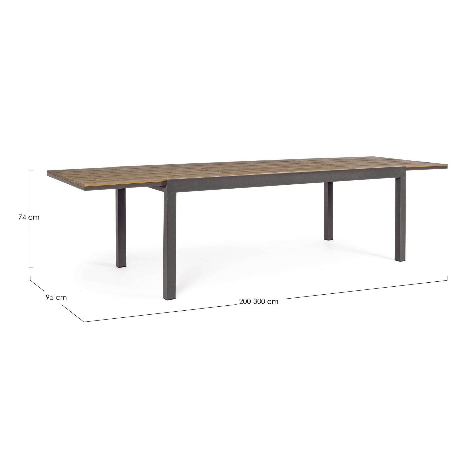 Tavolo allungabile da giardino ELIAS con piano color teak e struttura in alluminio antracite, 200×95 – 300×95 cm