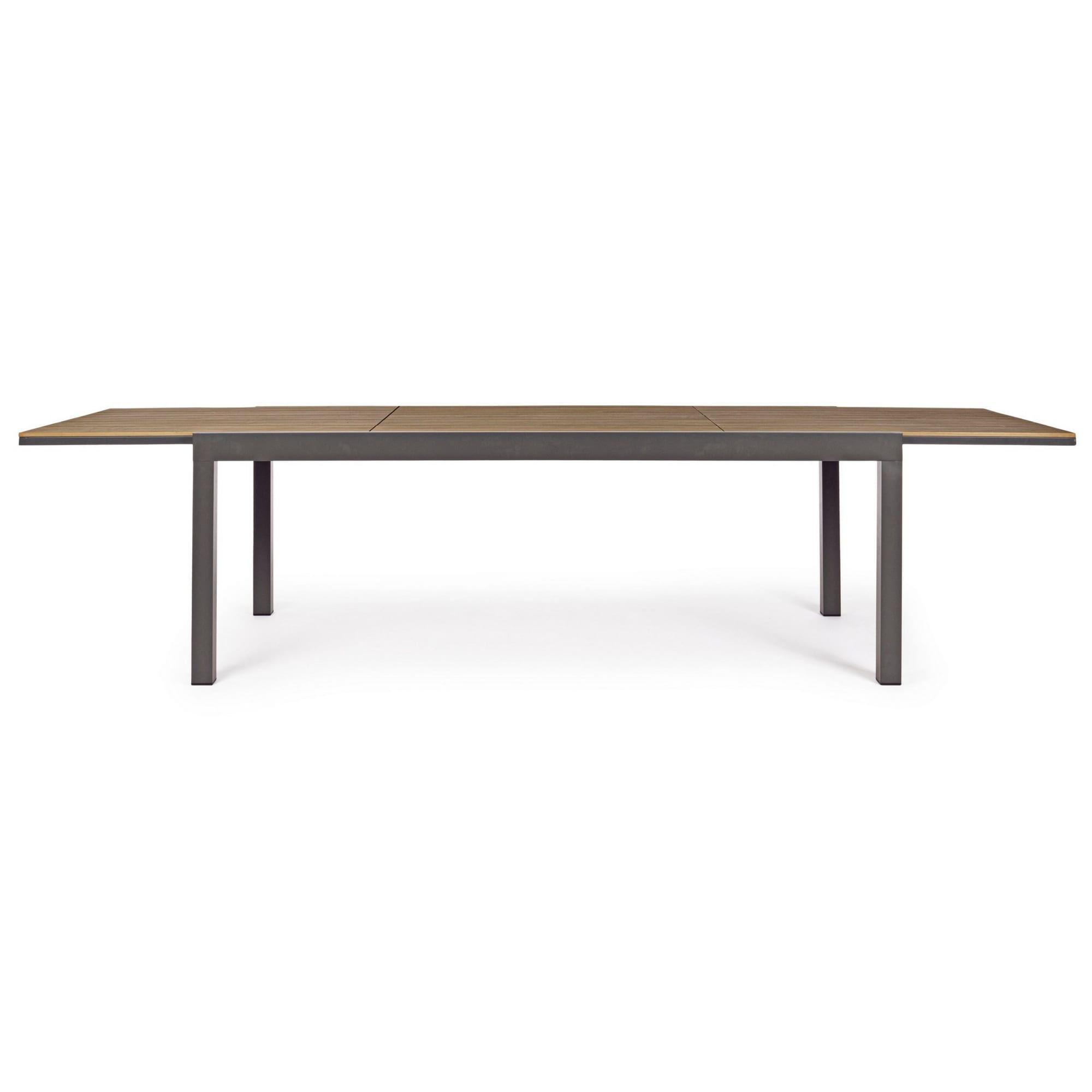 Tavolo allungabile da giardino ELIAS con piano color teak e struttura in alluminio antracite, 200×95 – 300×95 cm