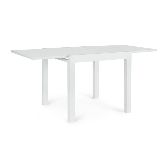 Tavolo allungabile da giardino CLIV con piano effetto legno e struttura in alluminio bianco, 80×80 – 160×80 cm