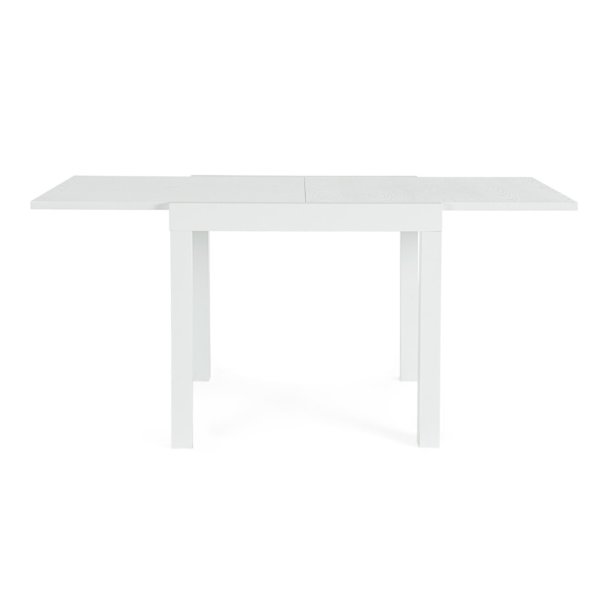 Tavolo allungabile da giardino CLIV con piano effetto legno e struttura in alluminio bianco, 80×80 – 160×80 cm