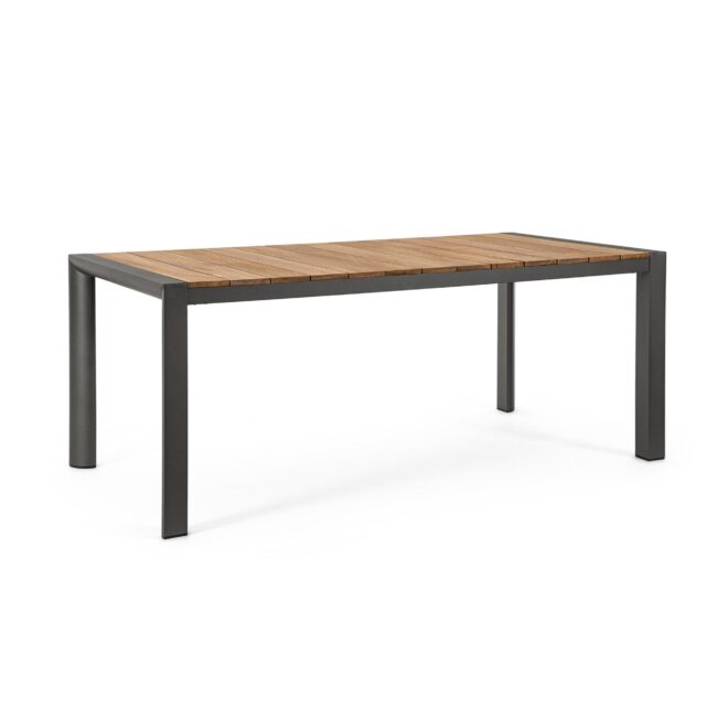 Tavolo da giardino CAMERON con piano in teak e struttura in alluminio antracite, 180×90 cm