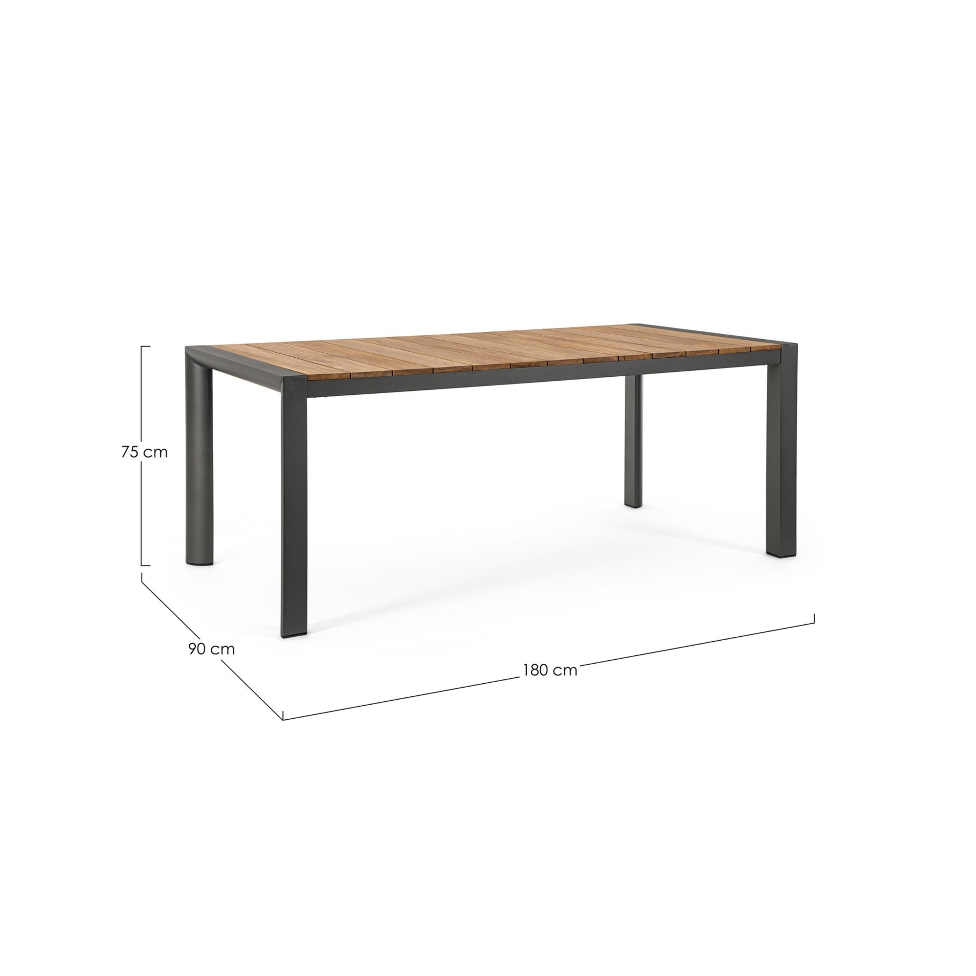 Tavolo da giardino CAMERON con piano in teak e struttura in alluminio antracite, 180×90 cm