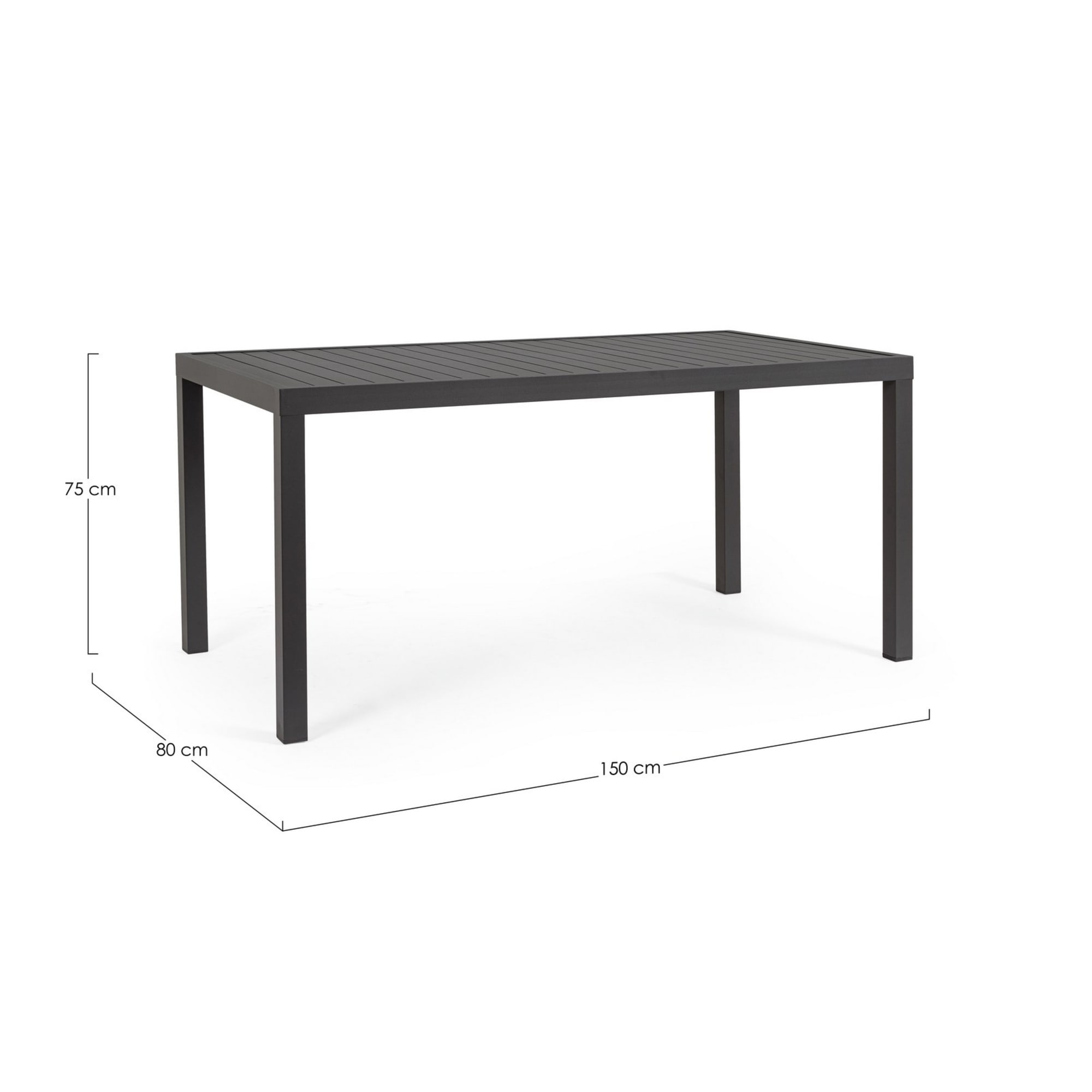 Tavolo da giardino HILDE in alluminio antracite verniciato a polvere, 150×80 cm