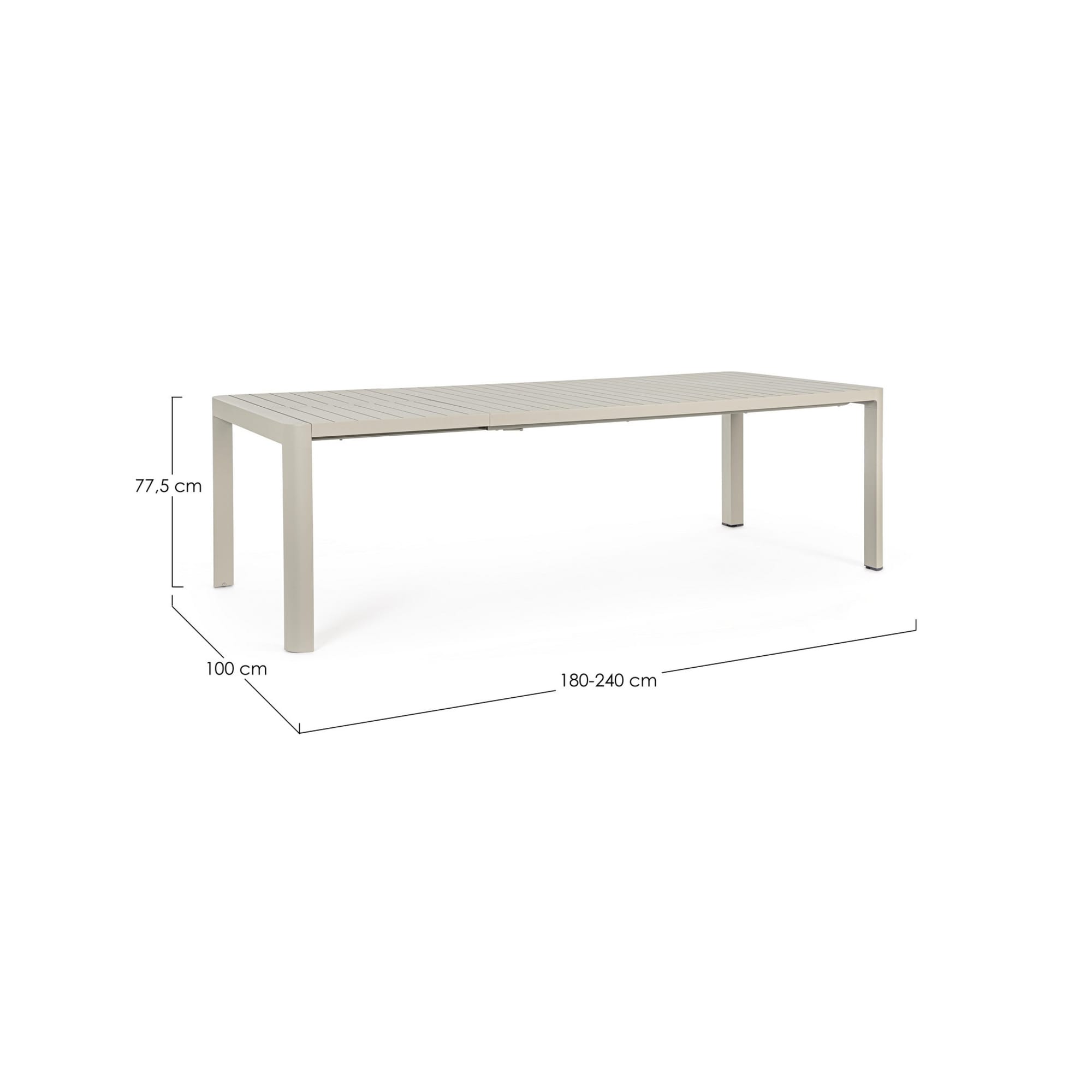 Tavolo da giardino KIPLIN in alluminio beige verniciato a polvere, 180×100 – 240×100 cm