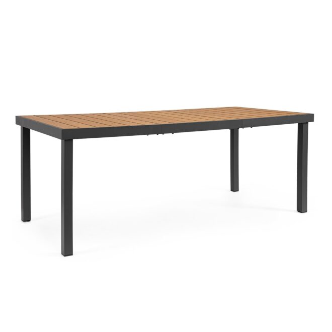 Tavolo da giardino SANTANDER con piano effetto legno e struttura in alluminio antracite, 190×90 cm