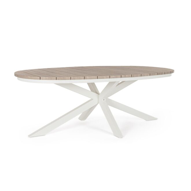 Tavolo da giardino ZELMAR effetto legno e struttura in alluminio bianco, 218×115 cm