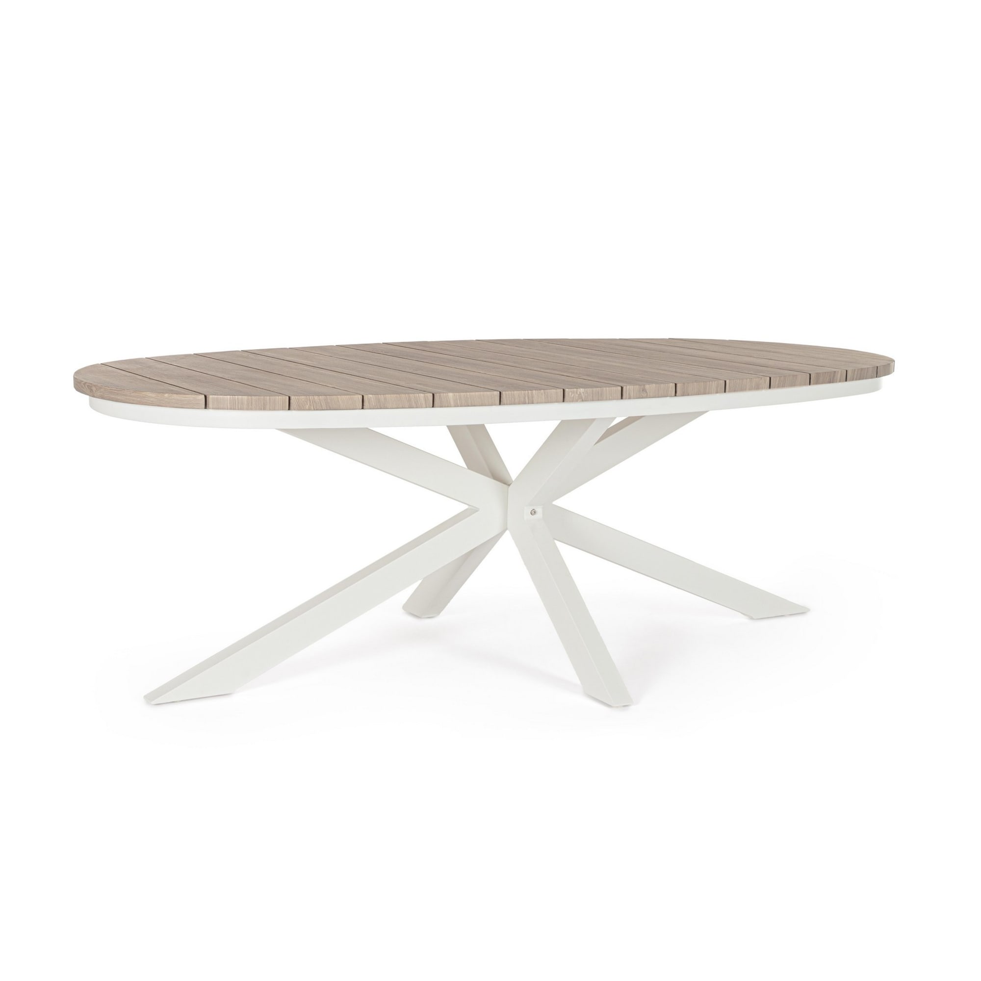 Tavolo da giardino ZELMAR effetto legno e struttura in alluminio bianco, 218×115 cm