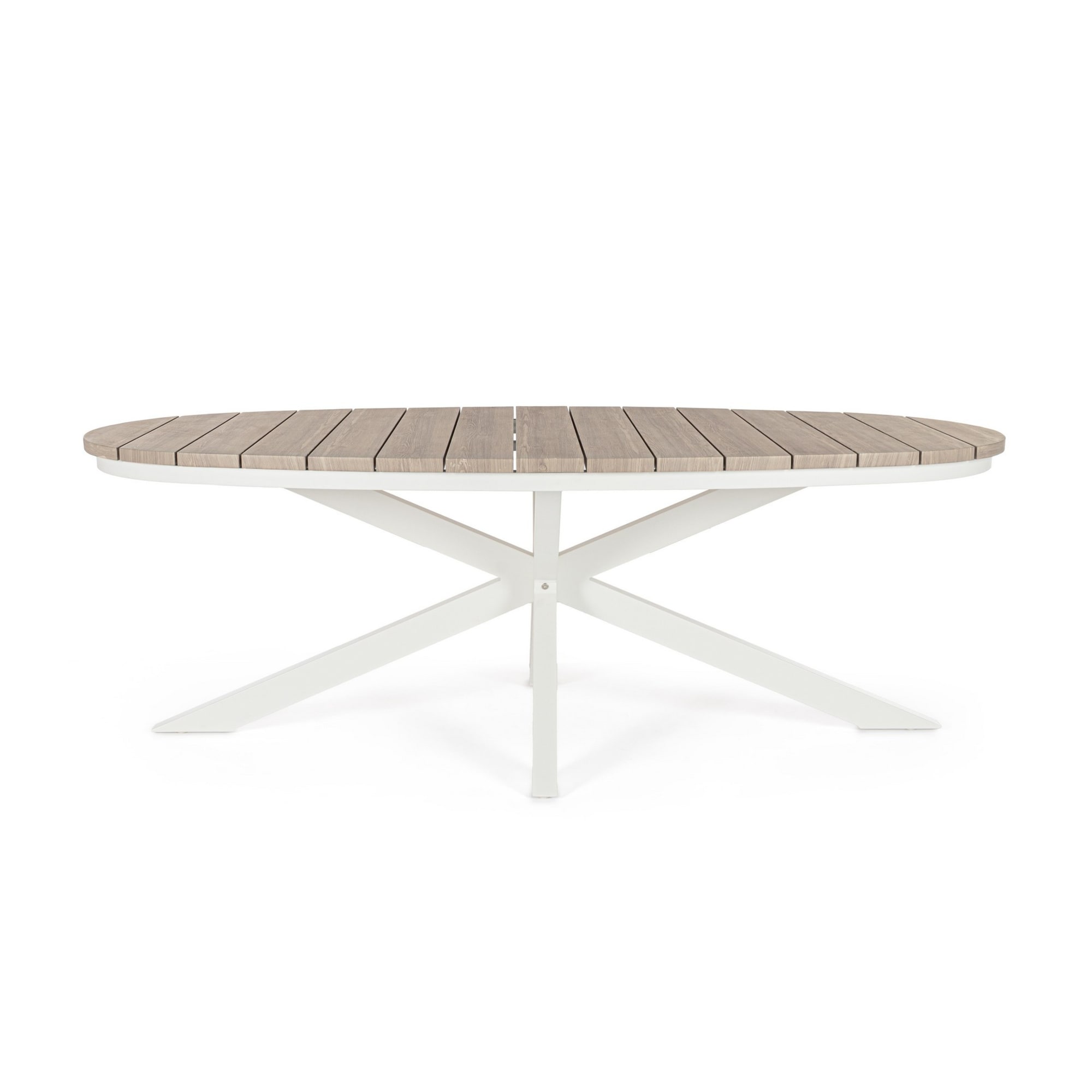 Tavolo da giardino ZELMAR effetto legno e struttura in alluminio bianco, 218×115 cm