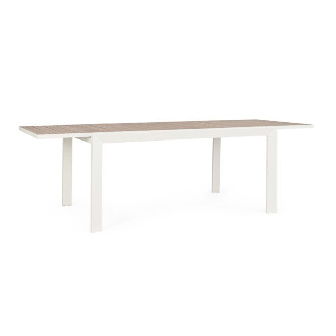 Tavolo allungabile BELMAR effetto legno e struttura in alluminio bianca, 160×100 cm – 240×100 cm