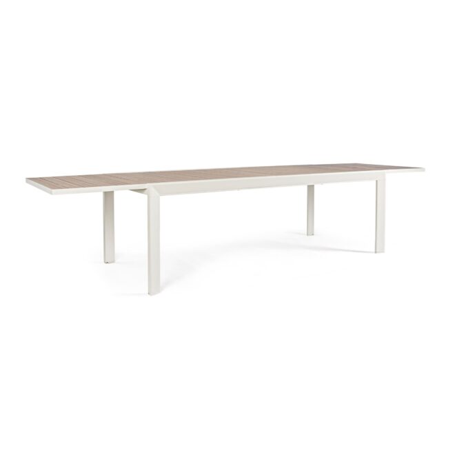 Tavolo allungabile BELMAR effetto legno e struttura in alluminio bianca, 220×100 cm – 340×100 cm