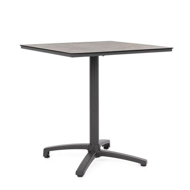 Tavolo da bar quadrato LAREDO in alluminio antracite e HPL tortora, pieghevole e impilabile, 70×70×74 cm