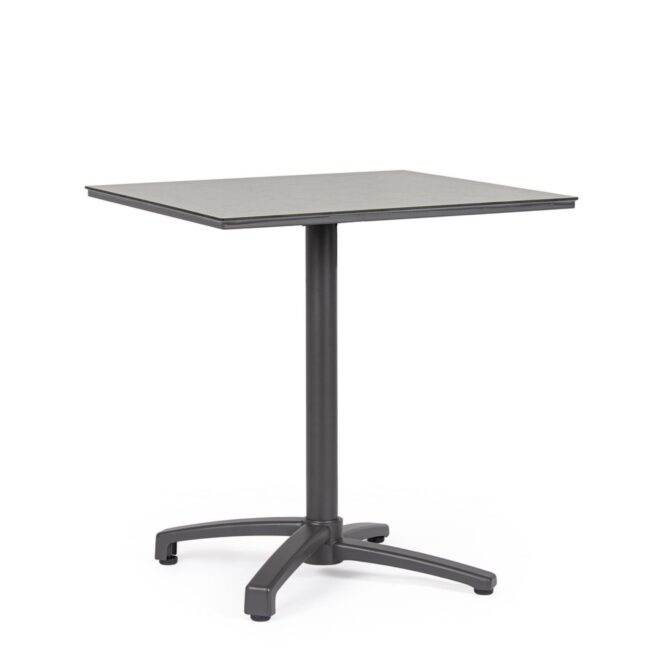 Tavolo da bar quadrato LAREDO in alluminio antracite e HPL grigio, pieghevole e impilabile, 70×70×74 cm