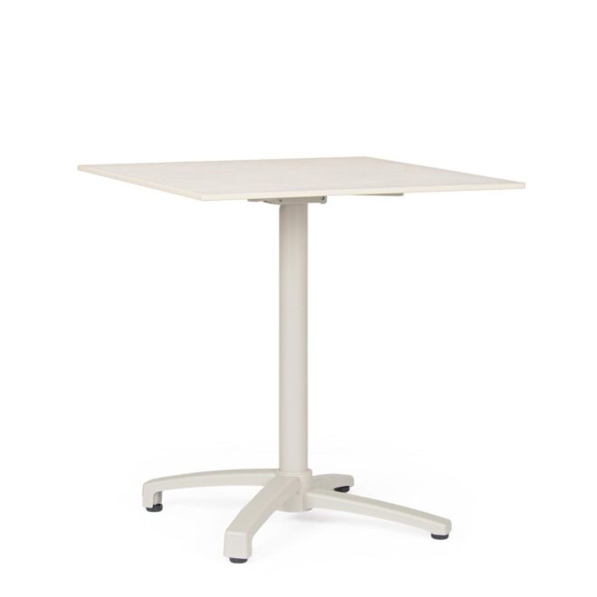 Tavolo da bar quadrato LAREDO in alluminio e HPL beige, pieghevole e impilabile, 70×70×74 cm