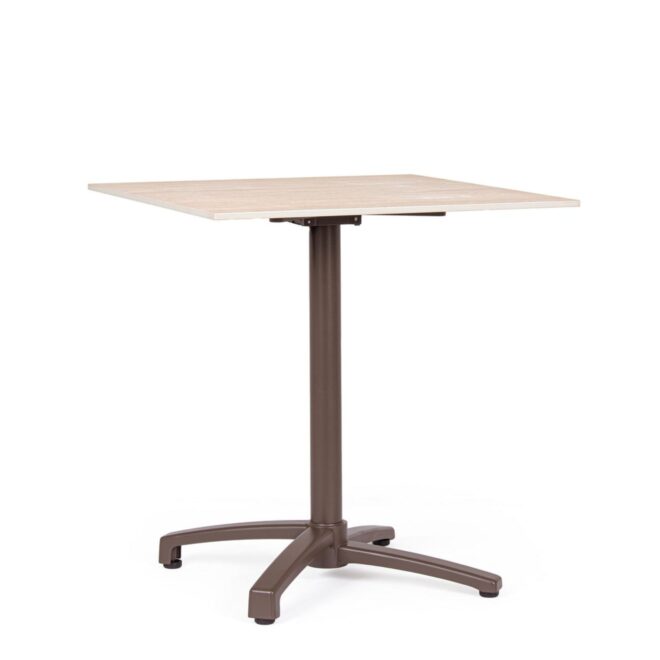 Tavolo da bar quadrato LAREDO in alluminio marrone e HPL beige, pieghevole e impilabile, 70×70×74 cm