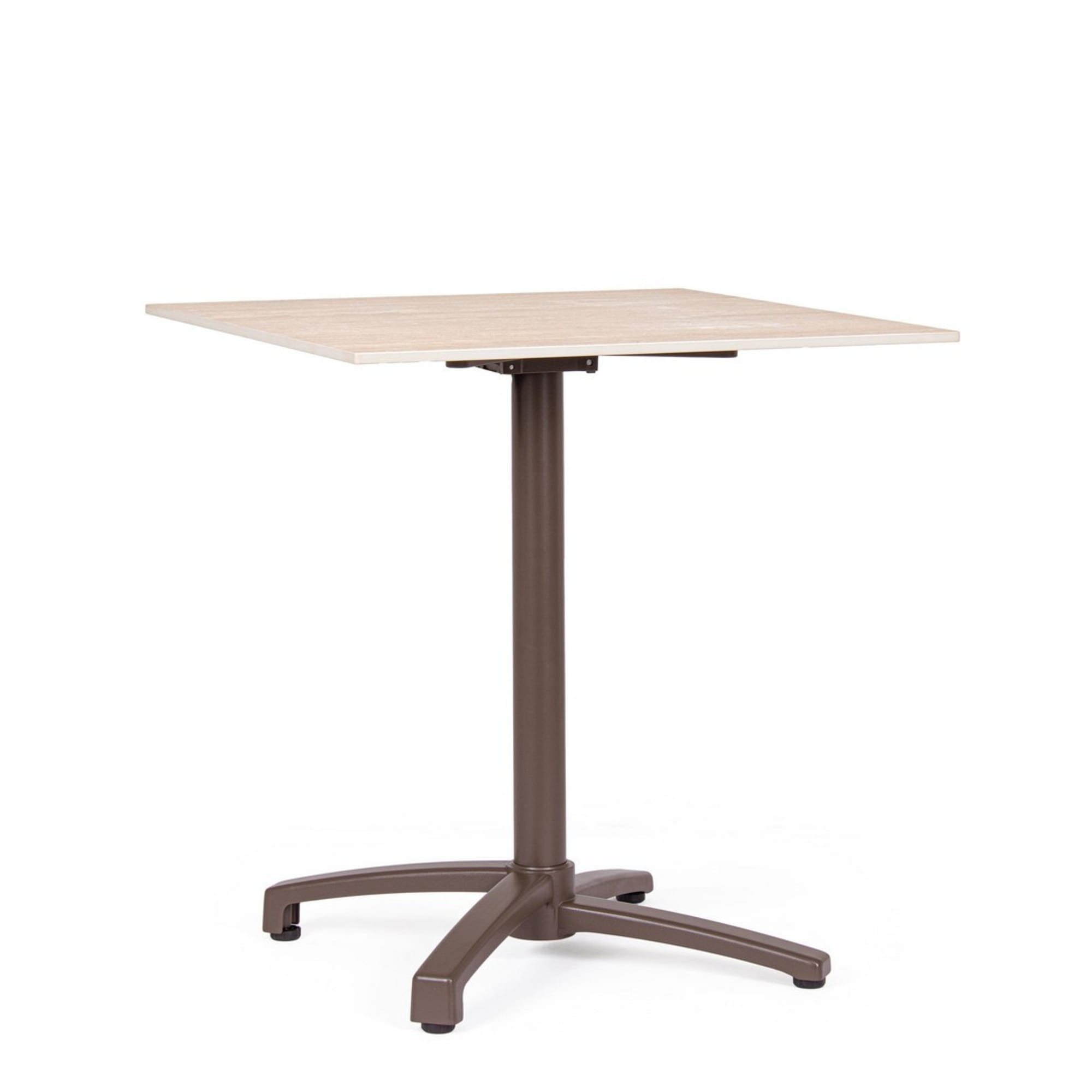 Tavolo da bar quadrato LAREDO in alluminio marrone e HPL beige, pieghevole e impilabile, 70×70×74 cm