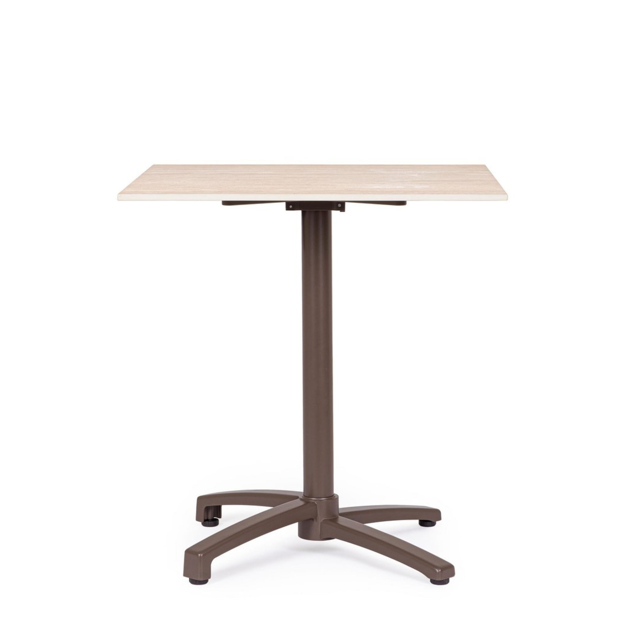 Tavolo da bar quadrato LAREDO in alluminio marrone e HPL beige, pieghevole e impilabile, 70×70×74 cm