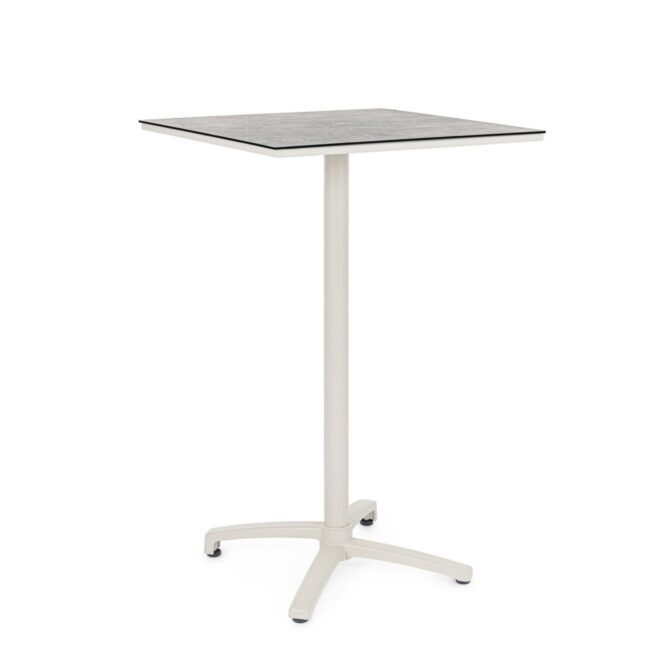 Tavolo da bar quadrato LAREDO in alluminio beige e HPL grigio, pieghevole e impilabile, 70×70×110 cm