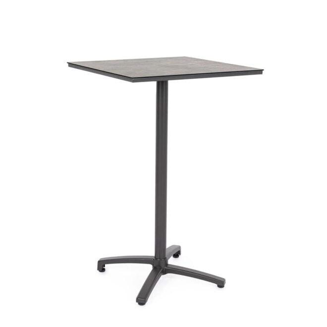 Tavolo da bar quadrato LAREDO in alluminio e HPL antracite e grigio, pieghevole e impilabile, 70×70×110 cm