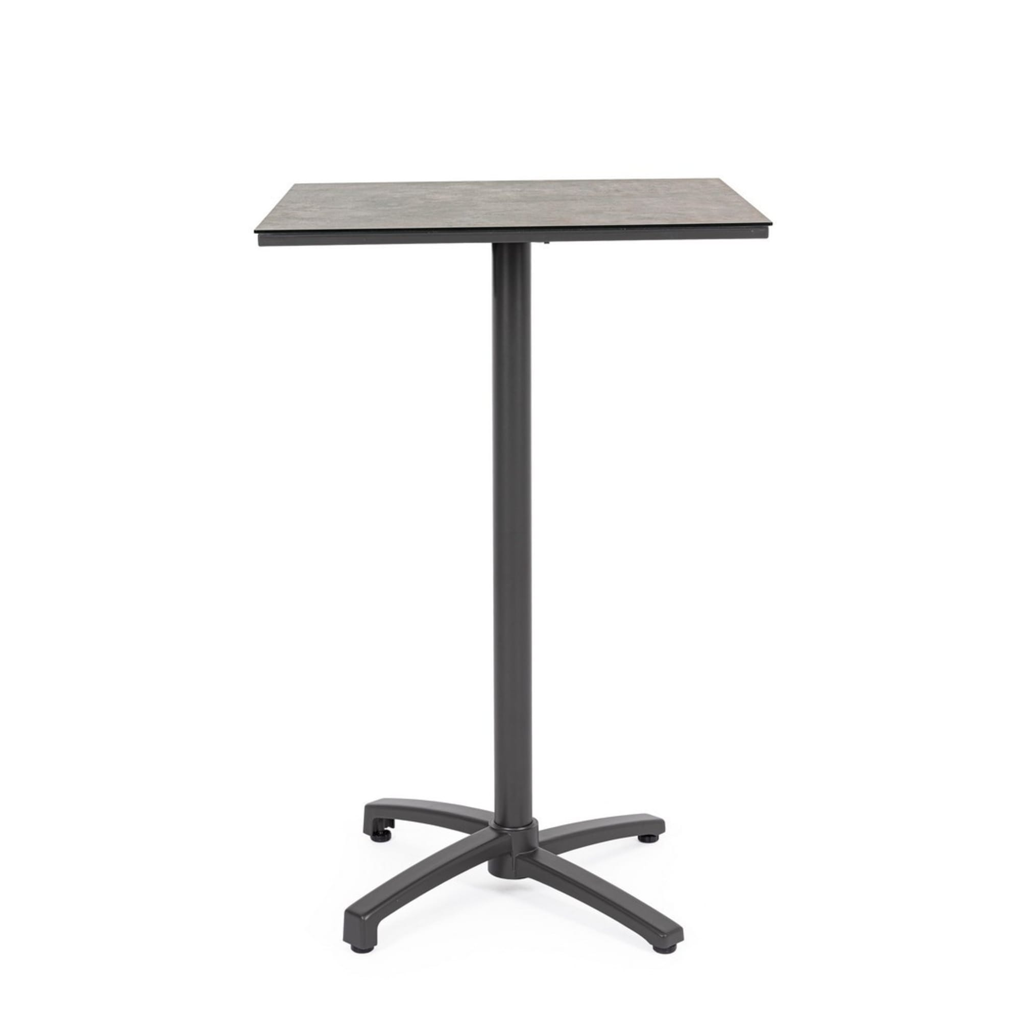 Tavolo da bar quadrato LAREDO in alluminio e HPL antracite e grigio, pieghevole e impilabile, 70×70×110 cm