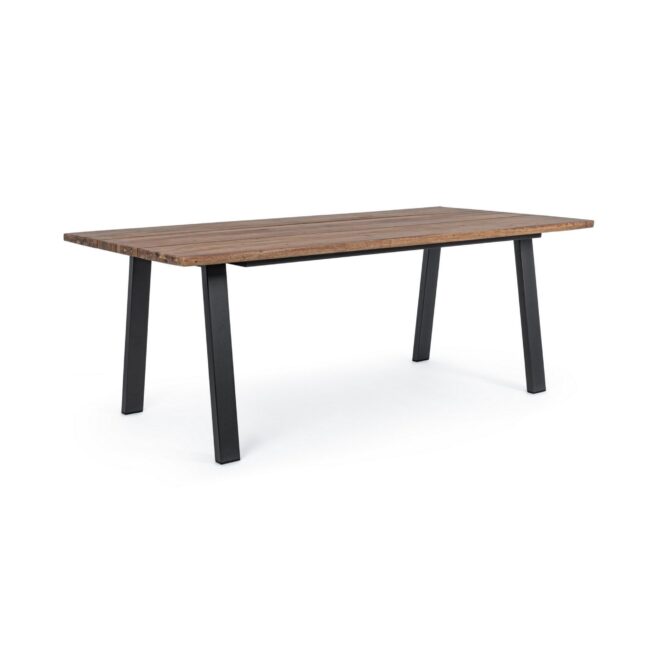 Tavolo rettangolare FERRERIES in legno di acacia e acciaio antracite, 160×90 cm