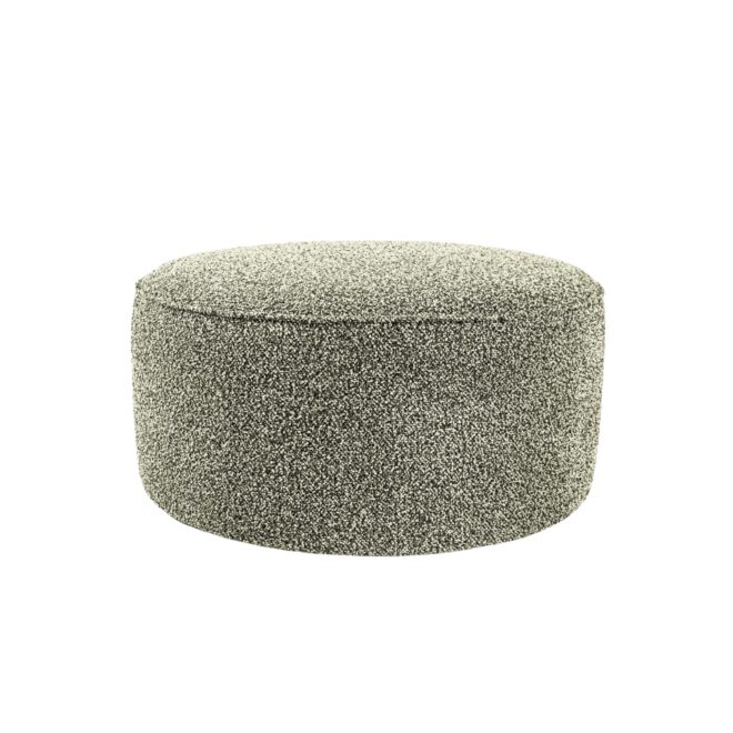Pouf artigianale di design CAPRI Ø 90 cm Made in Italy in tessuto effetto bouclé color metallo con piedini, personalizzabile